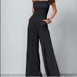 Venus Sleeveless Smocked Jumpsuit With Lace Detail